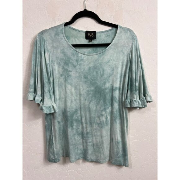 W5 Small Light Green Tie Die Ruffle Sleeve Flutter Sleeve Top Blouse Tee - Picture 2 of 5